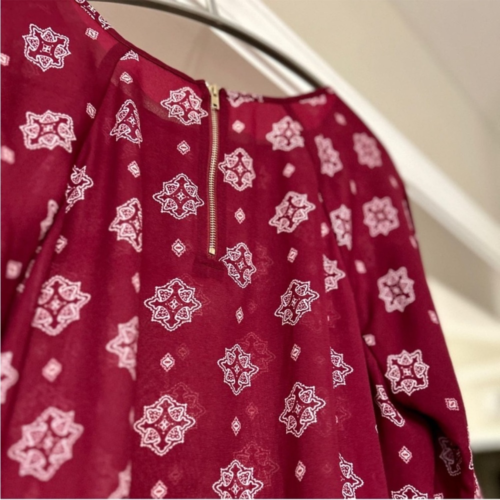 Papermoon Larie Blouse, Maroon Wine Berry Burgundy 3/4 Tie-Sleeve Top, Large - Picture 4 of 8